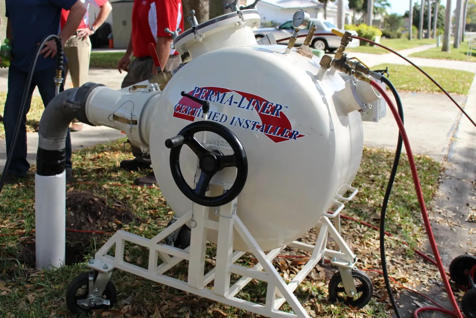 Shooting the liner through the existing pipe during trenchless repair